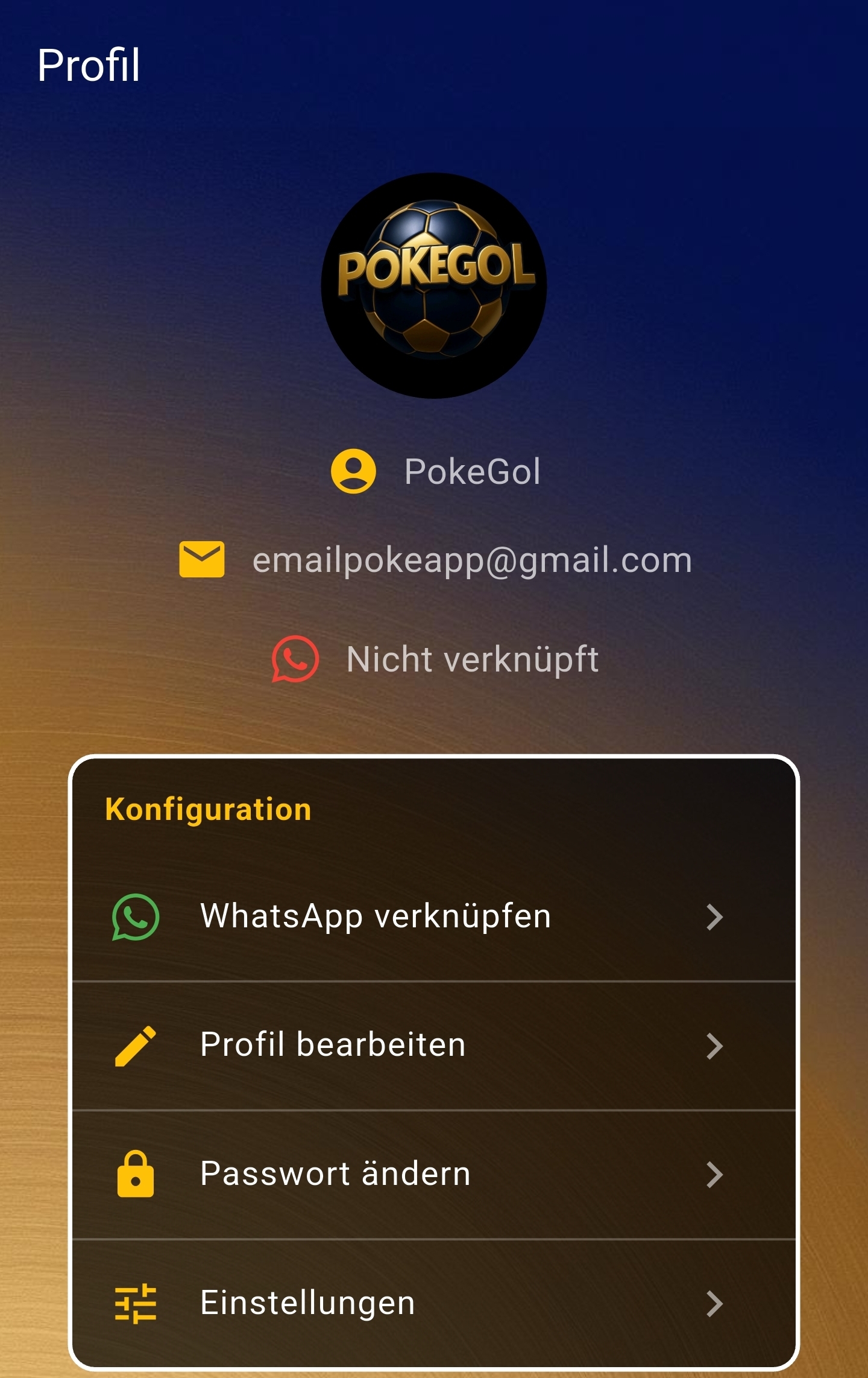 WhatsApp-Verknüpfungsbildschirm in PokeGol
