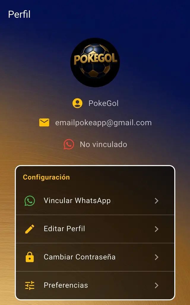 Pantalla de vinculación de WhatsApp en PokeGol