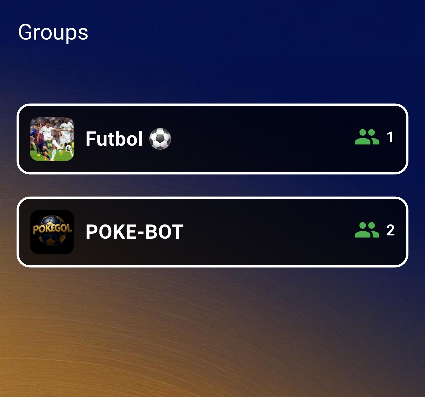 PokeGol groups screen