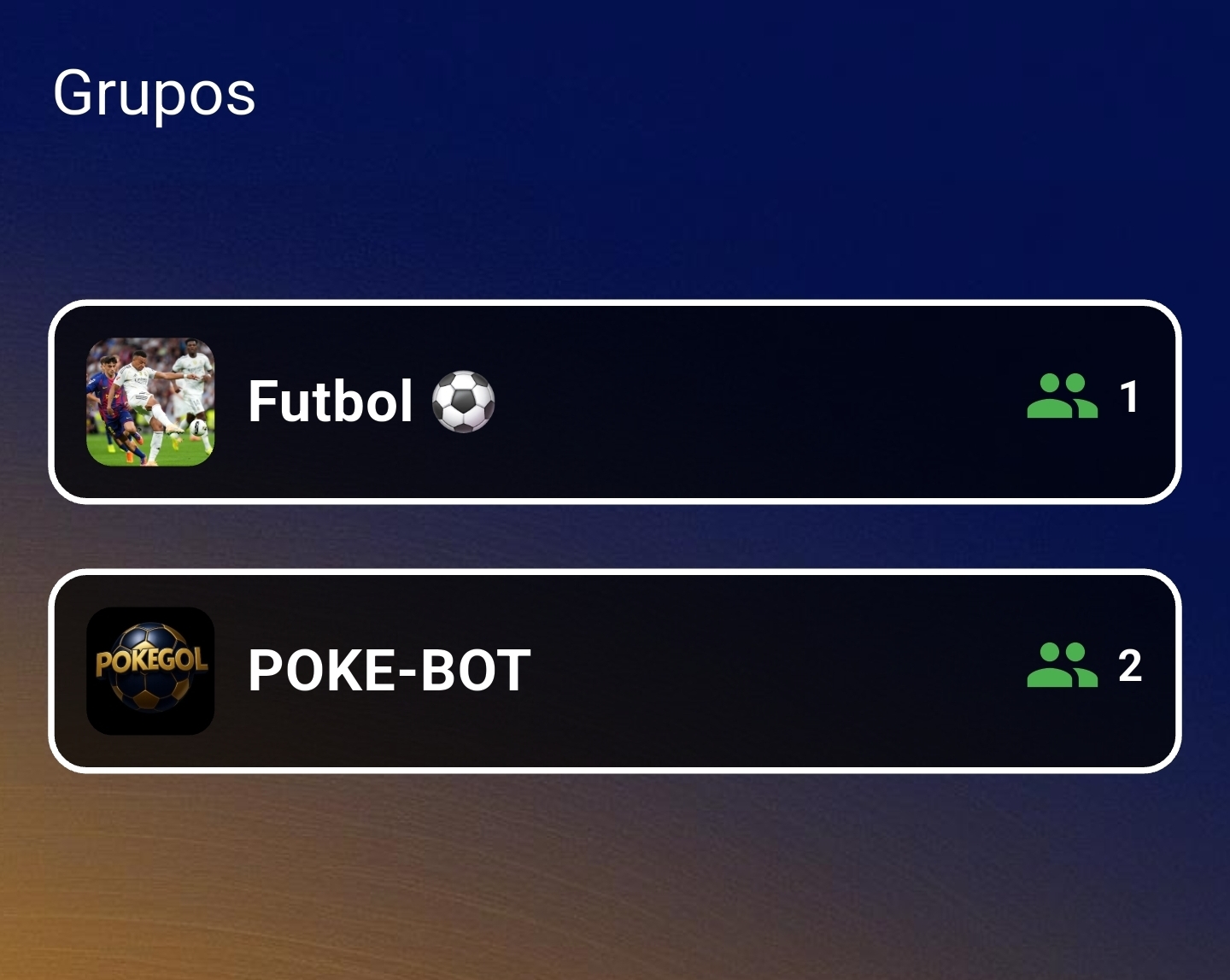 Pantalla de grupos de PokeGol