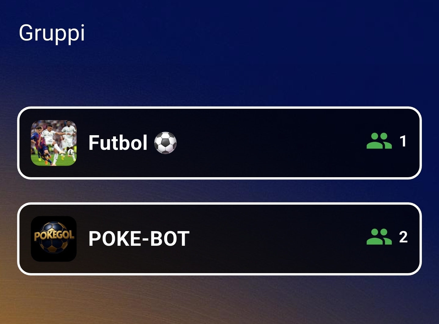 Schermata dei gruppi di PokeGol