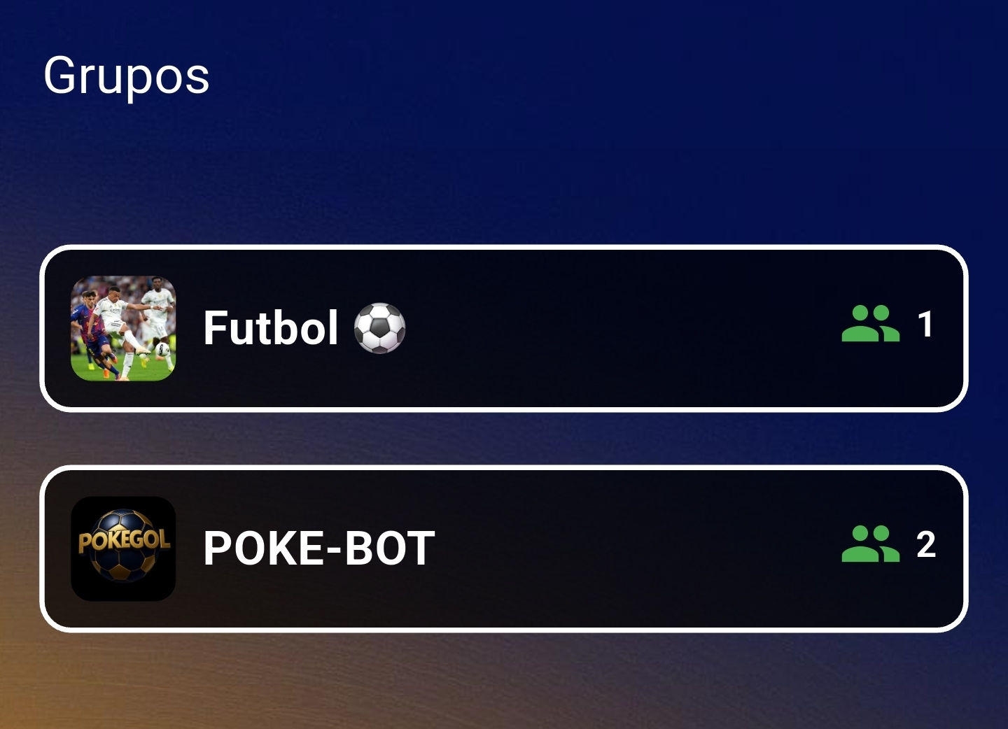 Tela de grupos do PokeGol