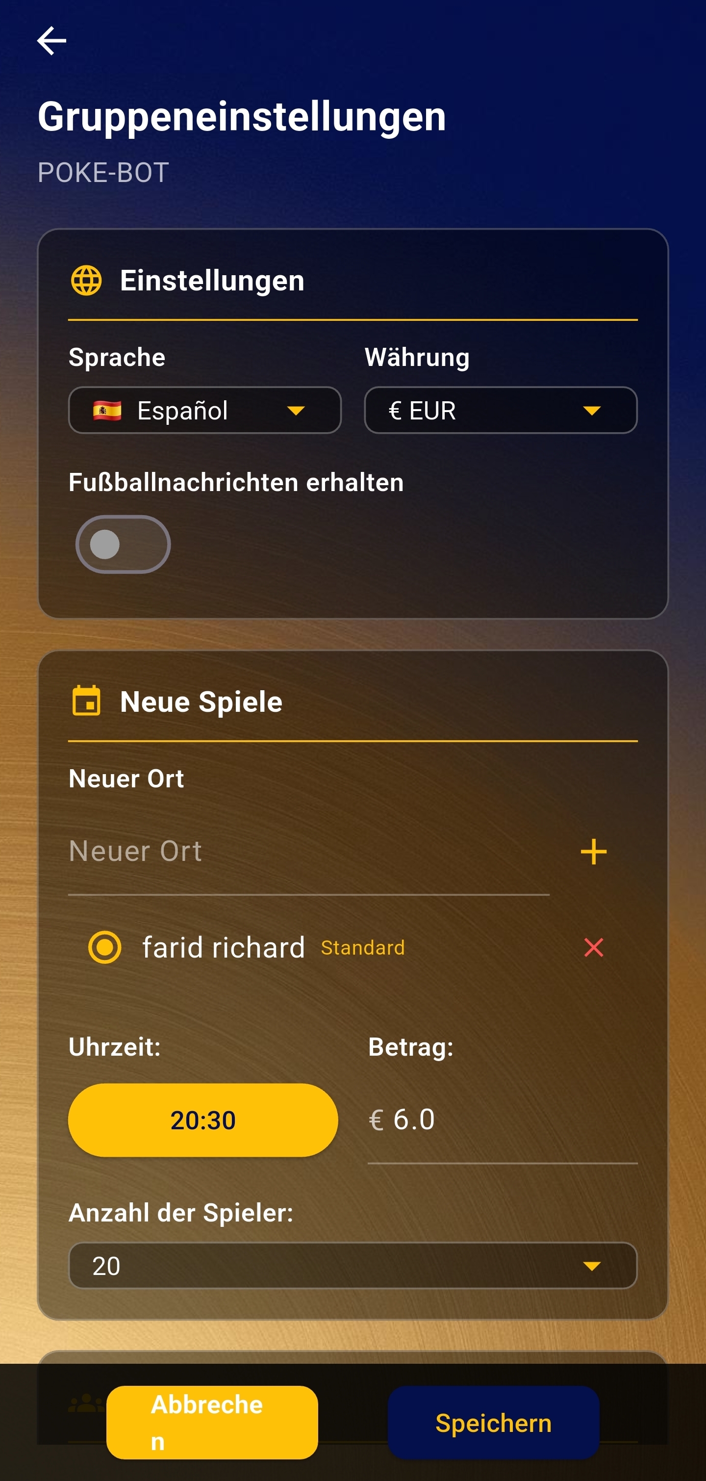 Bildschirm der Gruppenverwaltungsoptionen