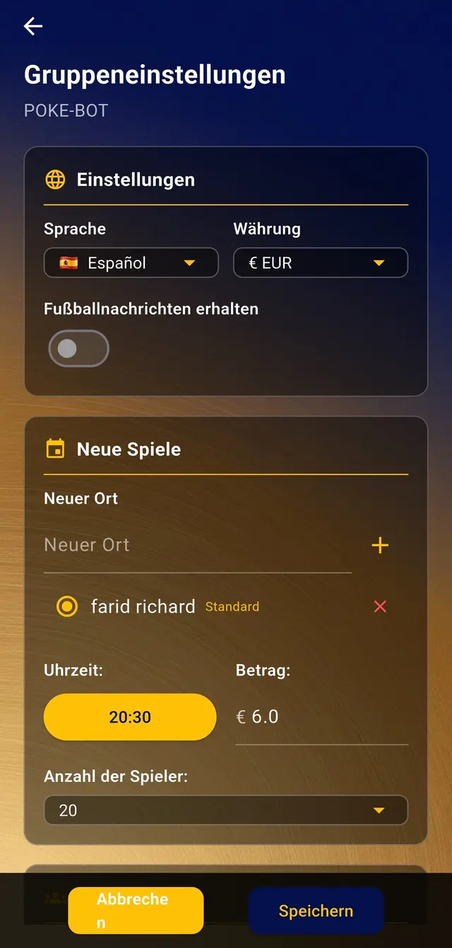 Bildschirm der Gruppenverwaltungsoptionen