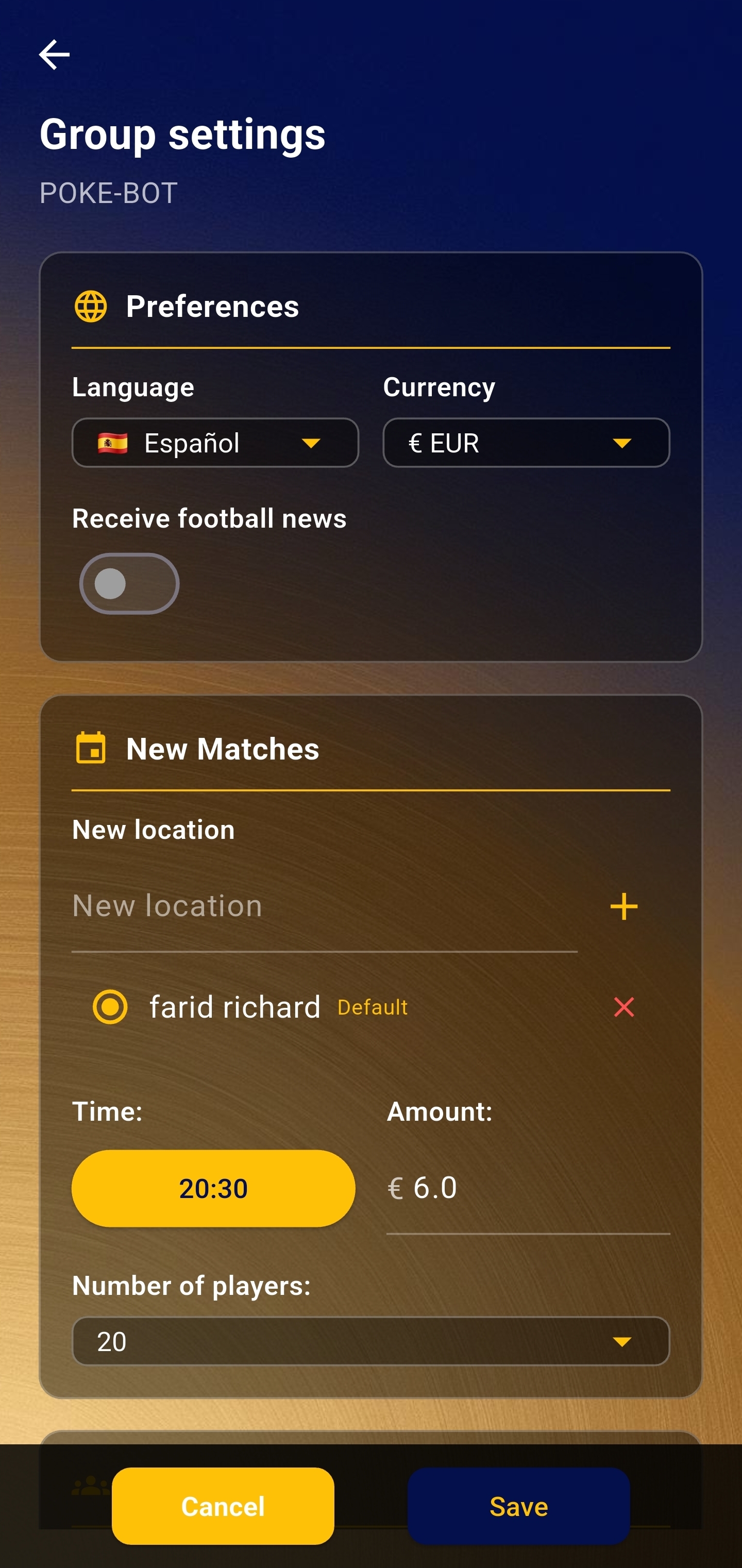 Group administration options screen