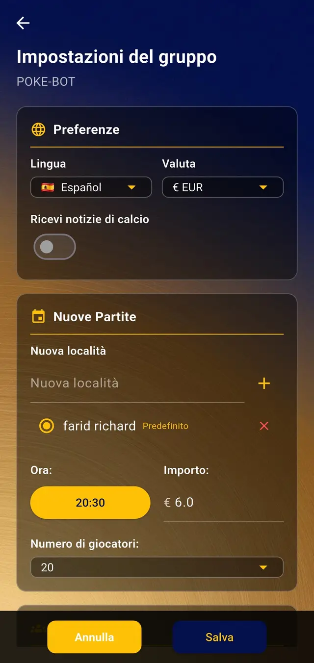 Schermata delle opzioni di amministrazione del gruppo